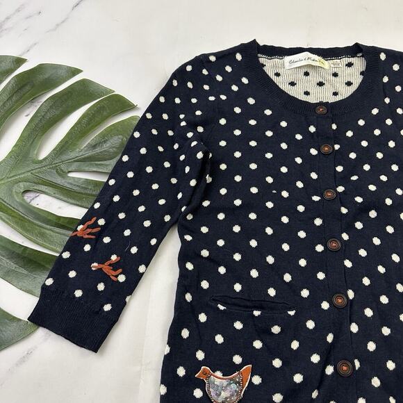 Charlie Robin Anthropologie Chicken Cardigan Sweater Size XS Blue Polka Dot - Picture 4 of 12